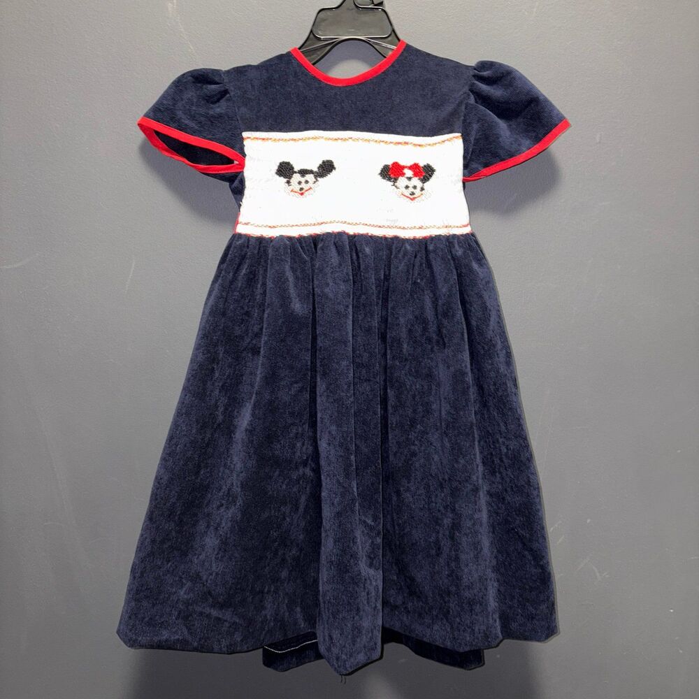 Boutique Dress Toddler Girls 2T Minnie and Mickey Mouse Smocked Dress Blue Red